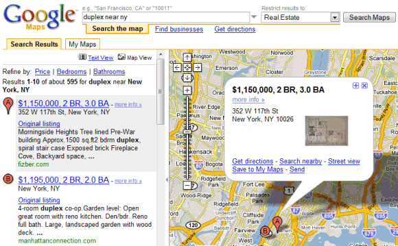 google maps real estate search