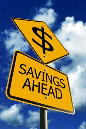 savings ahead street sign